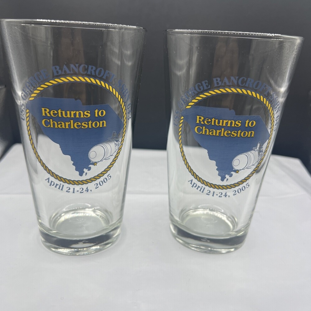 USS George Bancroft SSBN 643 Reunion Glasses Returns to Charleston 2005 Pair
